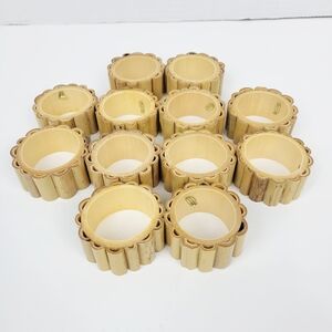 Vtg Real Bamboo Wood Napkin Rings Holders~2.25"×1"~Tropical Tiki Beach~Set of 12